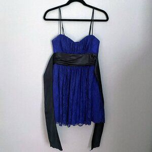 Speechless Royal Blue Lace Mini Dress with Black Satin Tie Sash